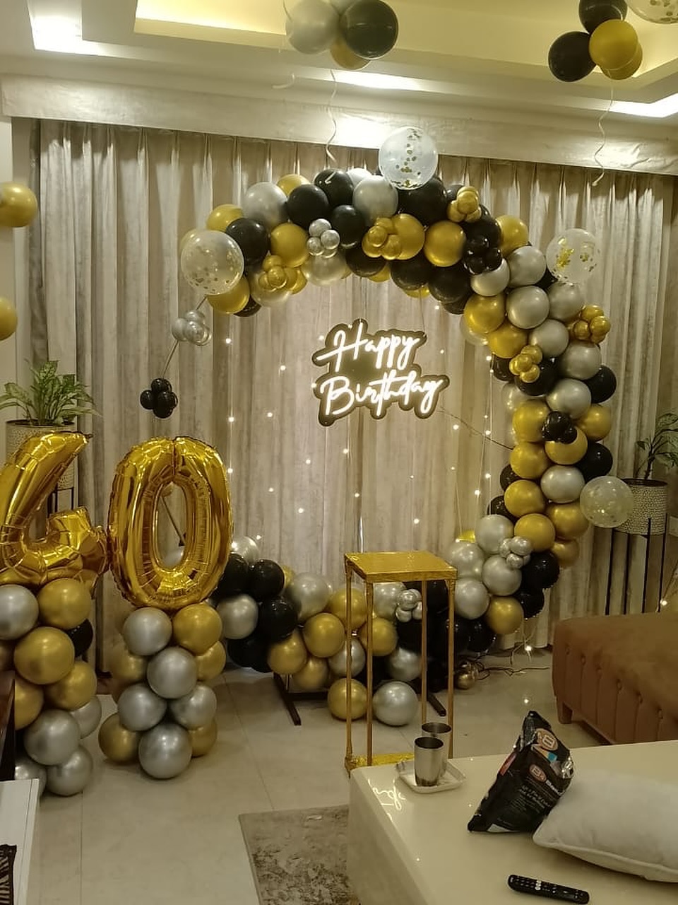 40th Birthday Gold, Black & Silver Arch