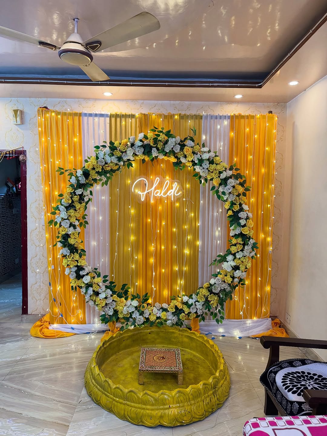 Golden Glow Haldi Ring Backdrop